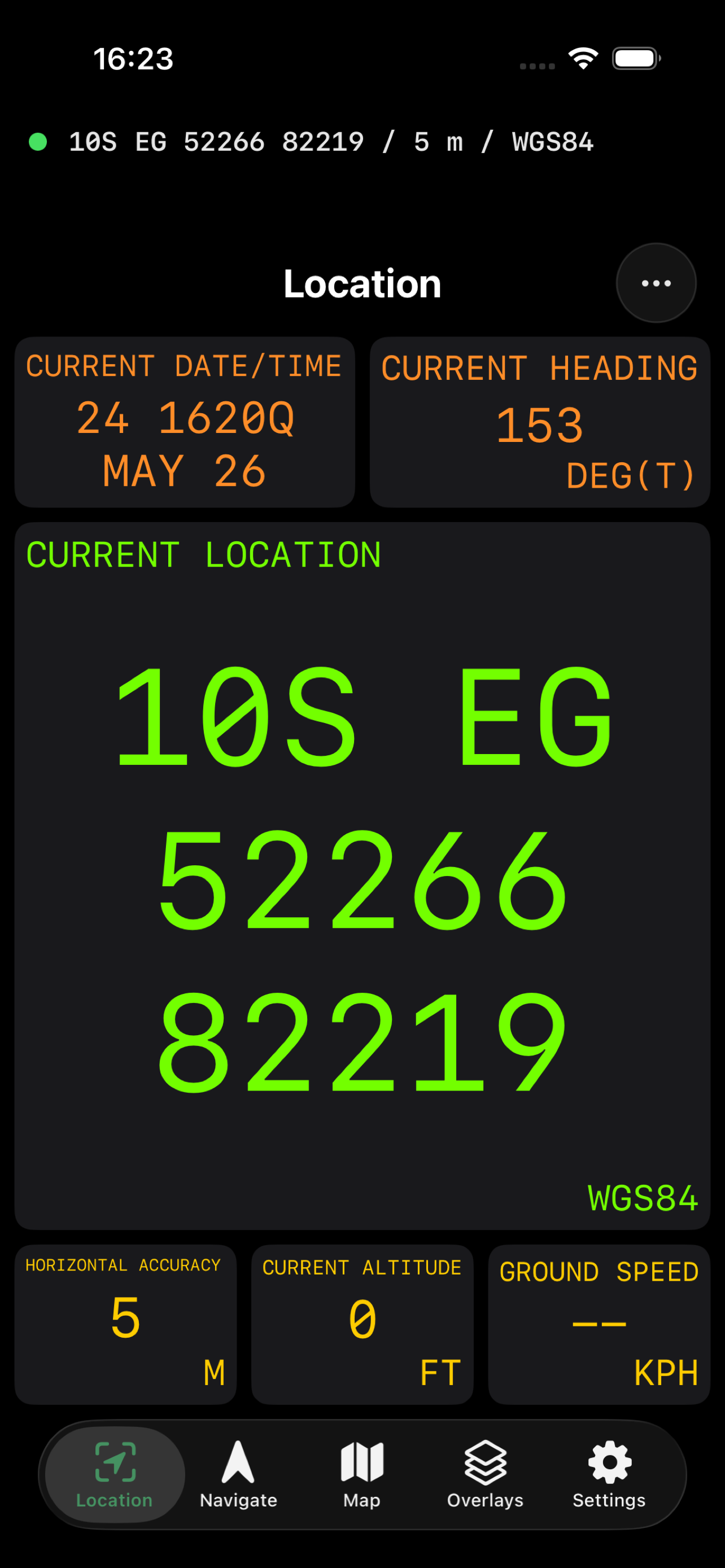 Ten Digit — 10-digit MGRS location screen